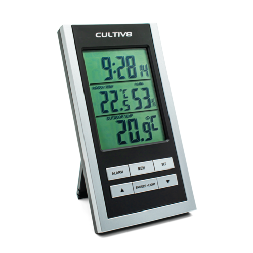 Thermo-Hygrometer Cultiv8 / Green display light with probe / Hydroponics