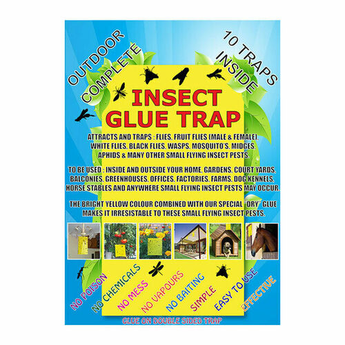 Insect Glue Trap10 Pack - Sticky Fly Trap Hydroponics Pest Control Bugs Flies