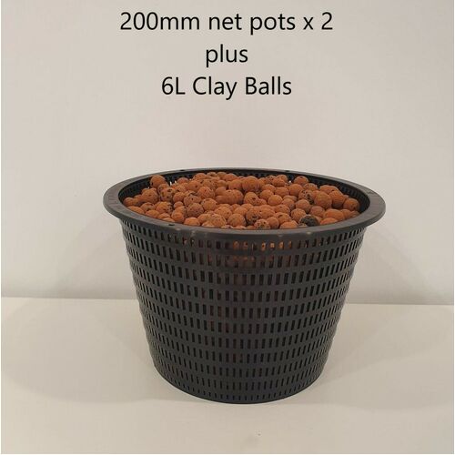 Basket Mesh Net Plant Pots 200 mm x 2 + 6L Clay Balls Hydroponics Leca Hydroton