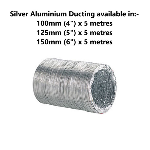 4"/5"/6" SILVER ALUMINIUM DUCTING HYDROPONICS VENTILATION DUCT 100MM 125MM 150MM