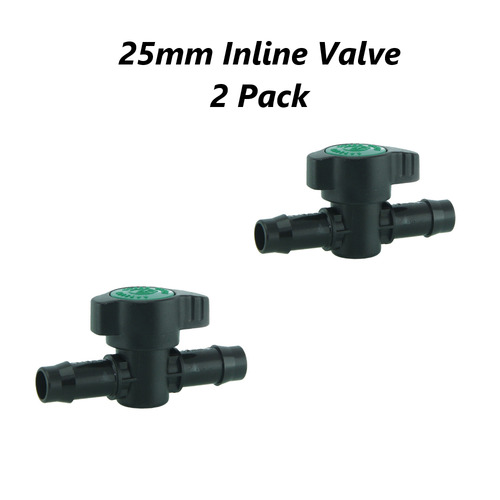 25MM INLINE VALVE x 2 PACK / IRRIGATION FITTING HYDROPONICS