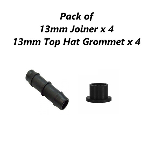 13mm Joiners x 4 & Grommets x 4 - Hydroponics Plumbing Fittings Irrigation